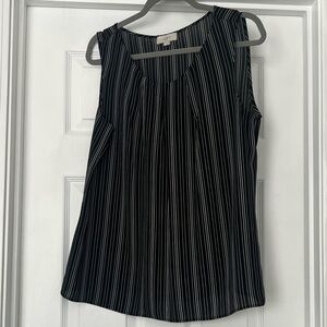 LOFT Black and White Striped Sleeveless Blouse